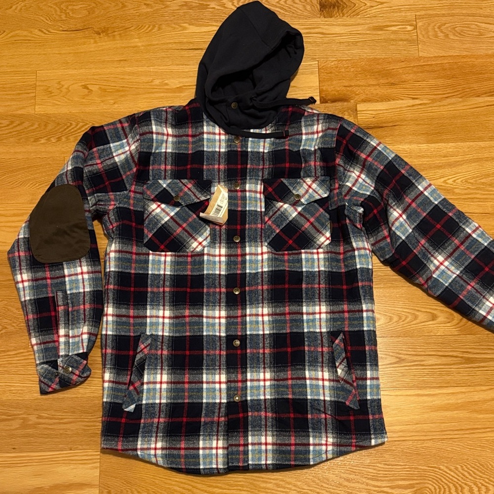 Legendary Whitetails | Plaid Shirt Jacket with Hood - Red, navy
